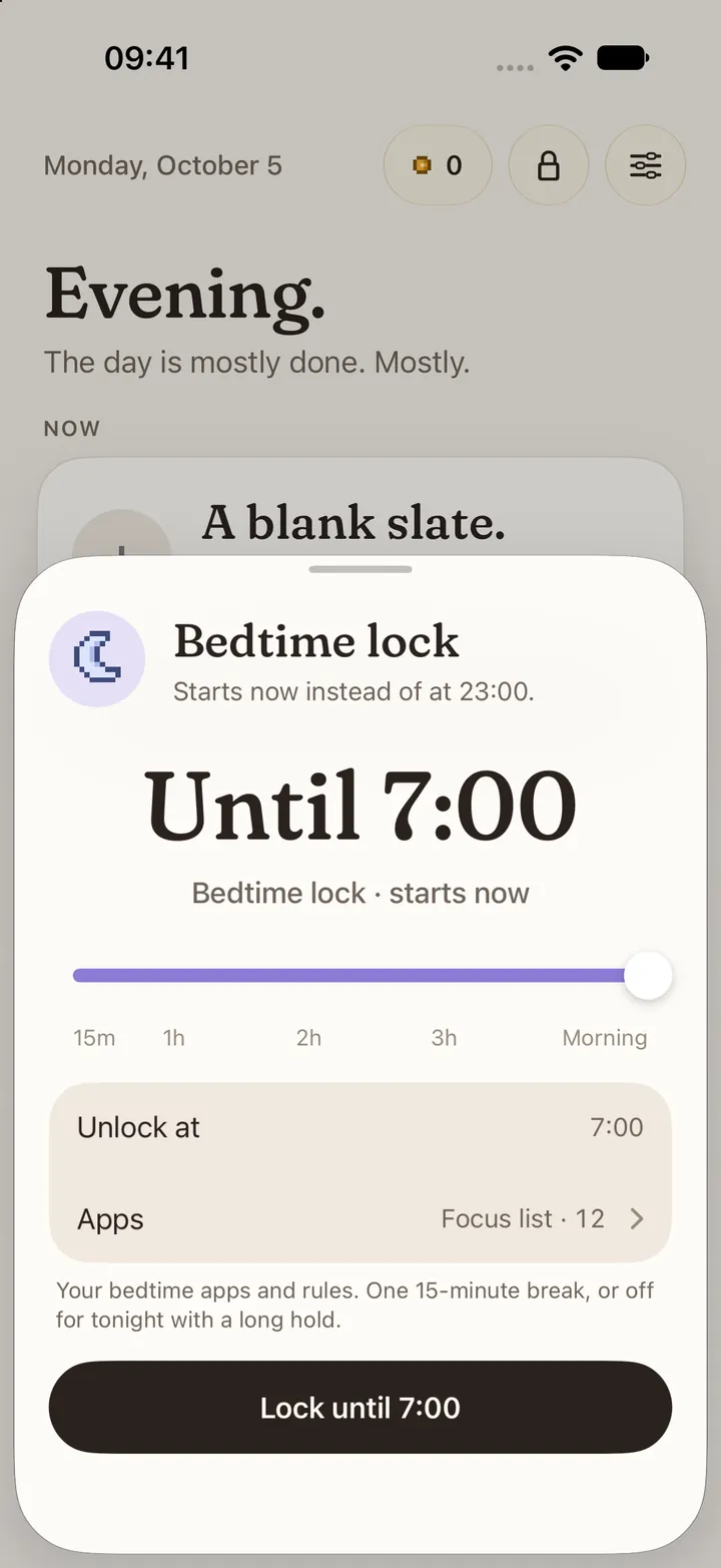 Bedtime lock until 7:00.