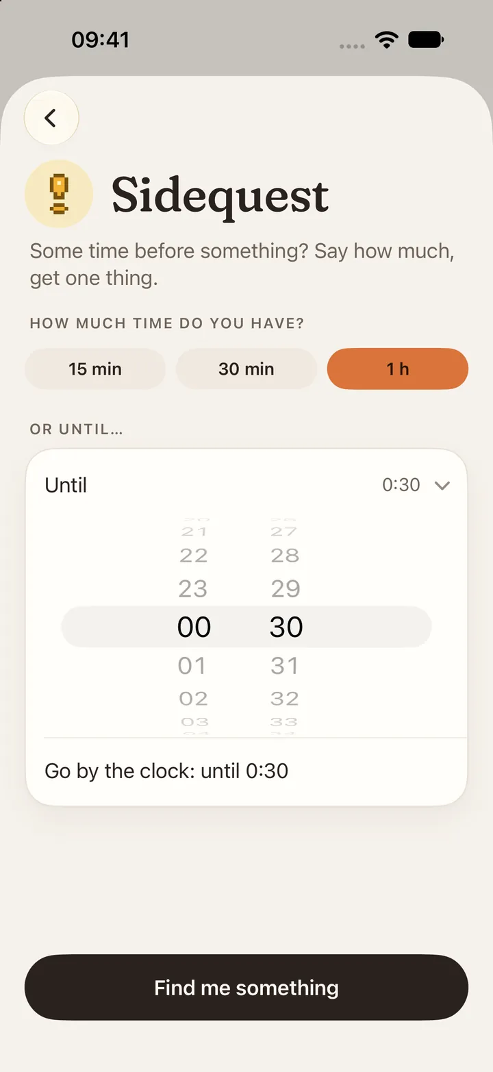Sidequest: pick how much time you have.